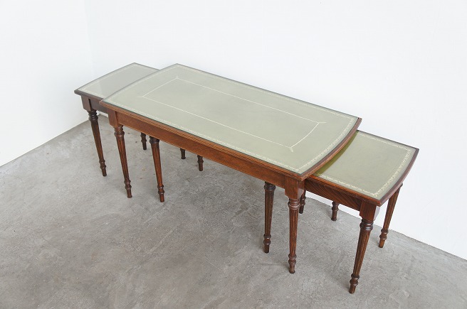 アンティーク ローテーブル レザー／ガラス 猫足 アンティーク レザー