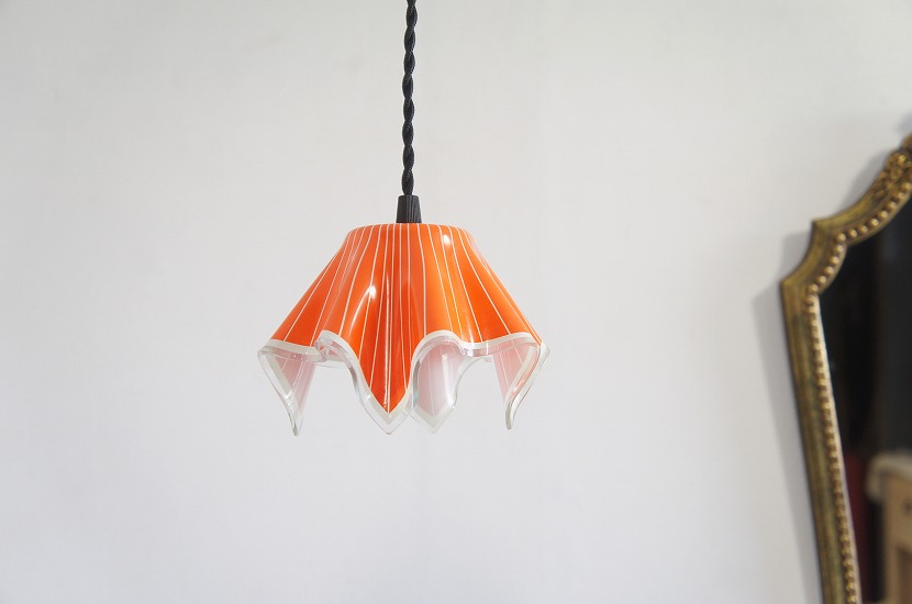 イギリスヴィンテージ　ハンカチ花瓶 ミニペンダントランプ(オレンジ)③