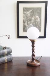 イギリスアンティーク　木製燭台テーブルランプ　B-②