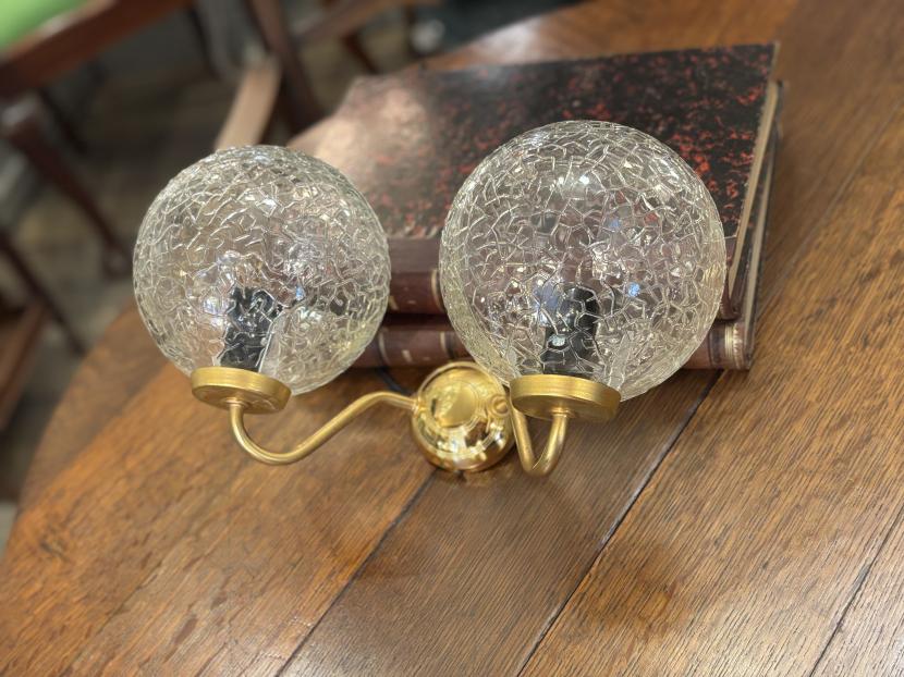 フランスヴィンテージ クラックガラス 2灯ブラケットランプ