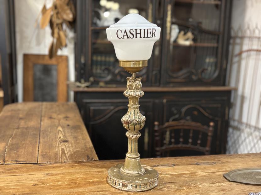 フランスアンティーク CASHIERサインテーブルランプ