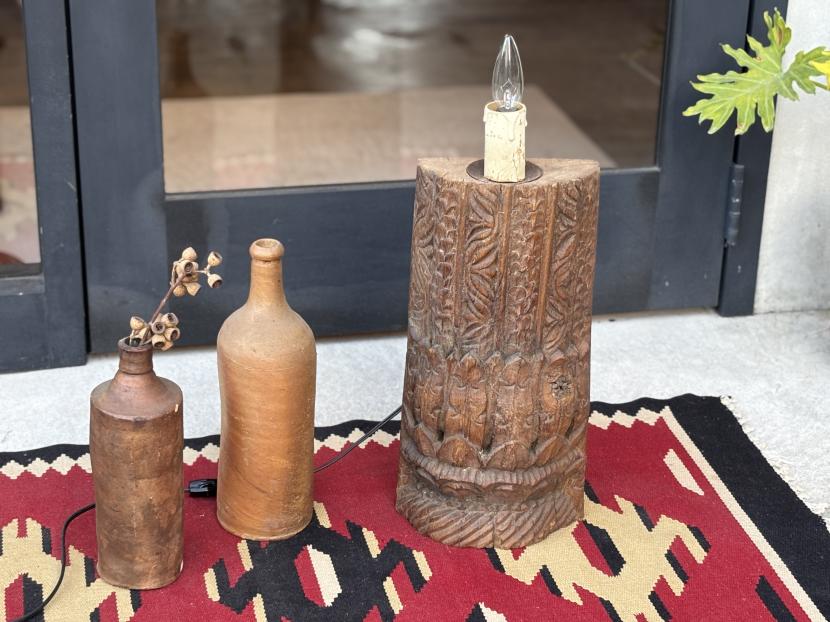 フランスアンティーク ウッドコラム リメイク テーブルランプ