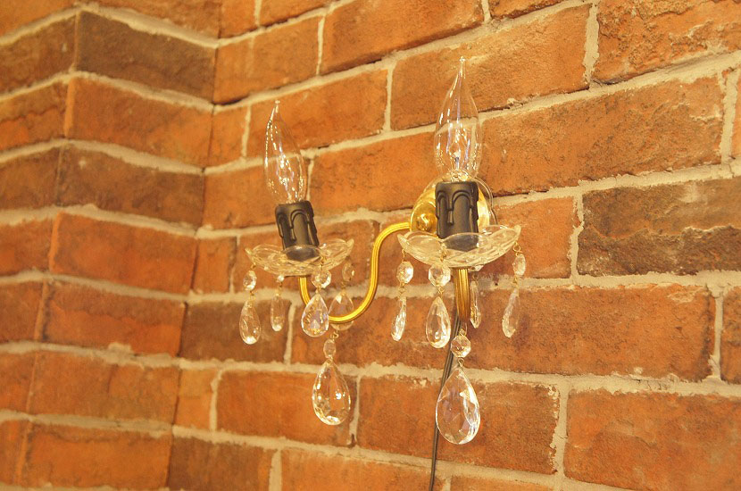  フランスアンティーク　ガラスドロップ2灯ブラケットランプ