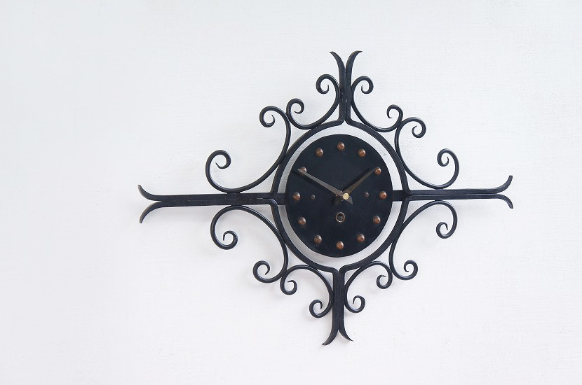 フレンチミッドセンチュリー　ヴィンテージ　ロートアイアン ウォールクロック