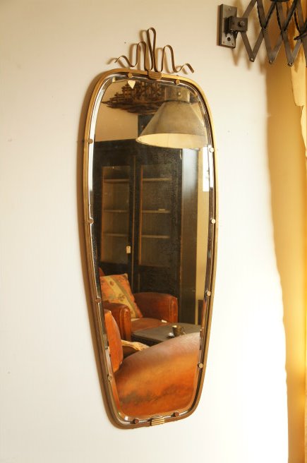 フランス アンティーク 真鍮フレームミラー (鏡)