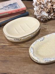 フランスアンティーク　陶器製　ソープディッシュ&トレイセット