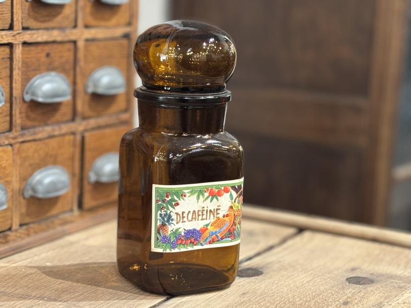 フランスアンティーク　アンバーガラス瓶　DÉCAFÉINÉ
