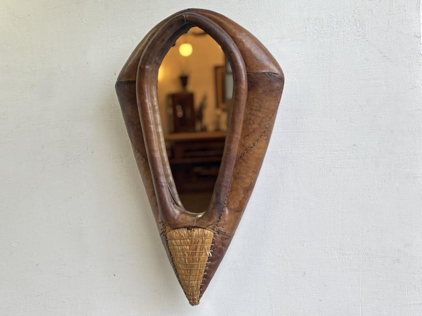 フランス ヴィンテージ レザーミラー