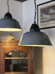 ヴィンテージ　インダストリアルホーローランプ　ブルーグレーB