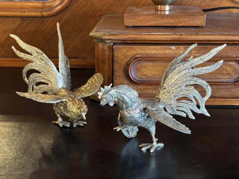 アンティーク闘鶏フィギュリン/COCKFIGHT　シルバー