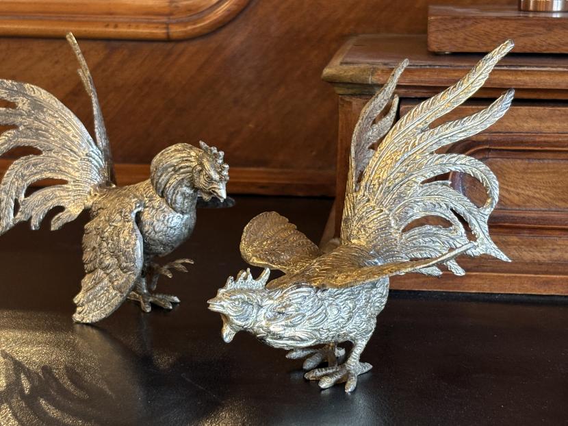 アンティーク闘鶏フィギュリン/COCKFIGHT ゴールド