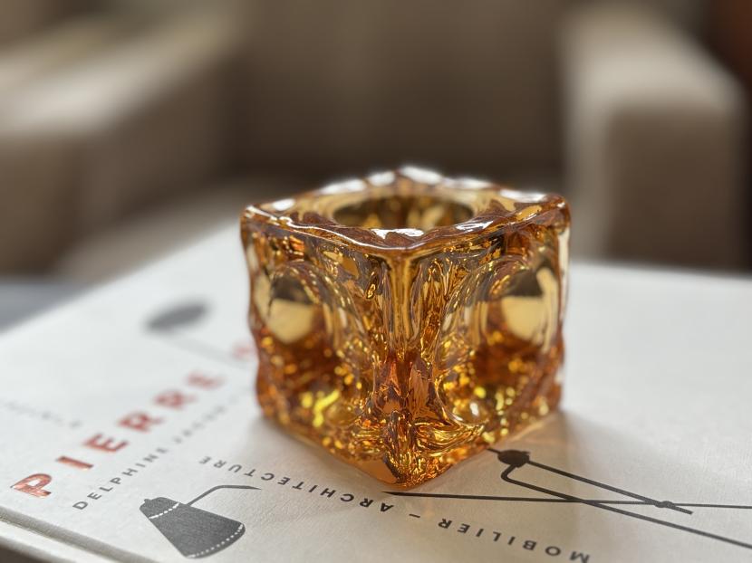 フランスヴィンテージ　アンバーキャンドルホルダー