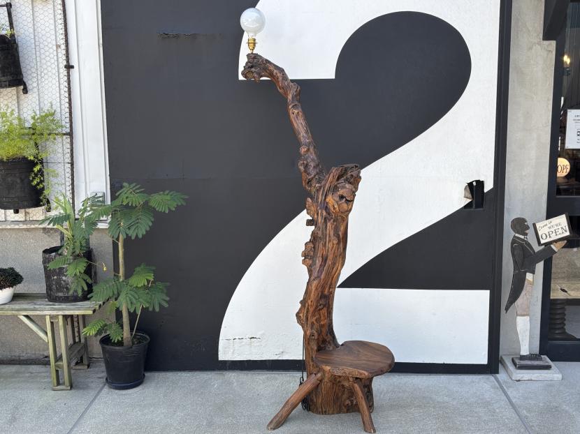 フランス アンティーク プリミティブウッド テーブル付きフロアランプ