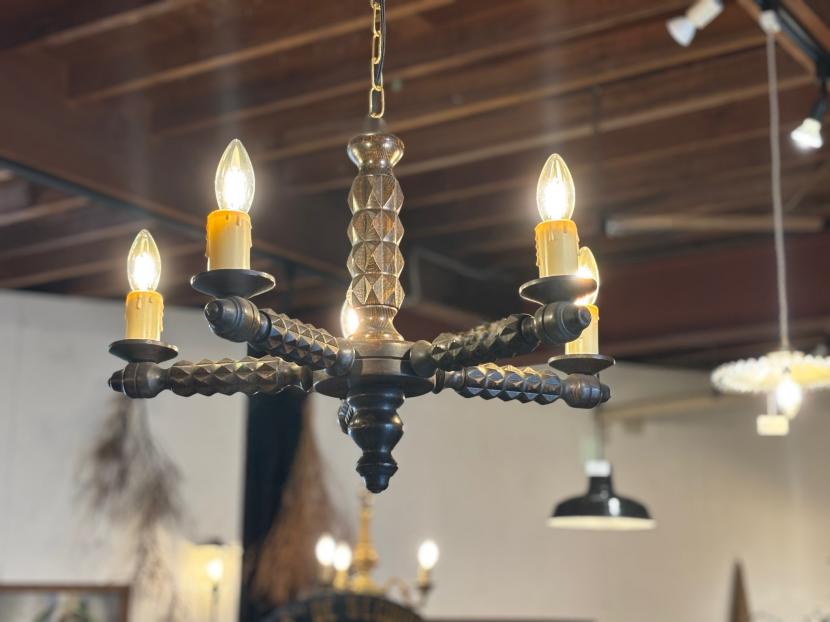 フランスアンティーク 5灯 ウッドシャンデリア