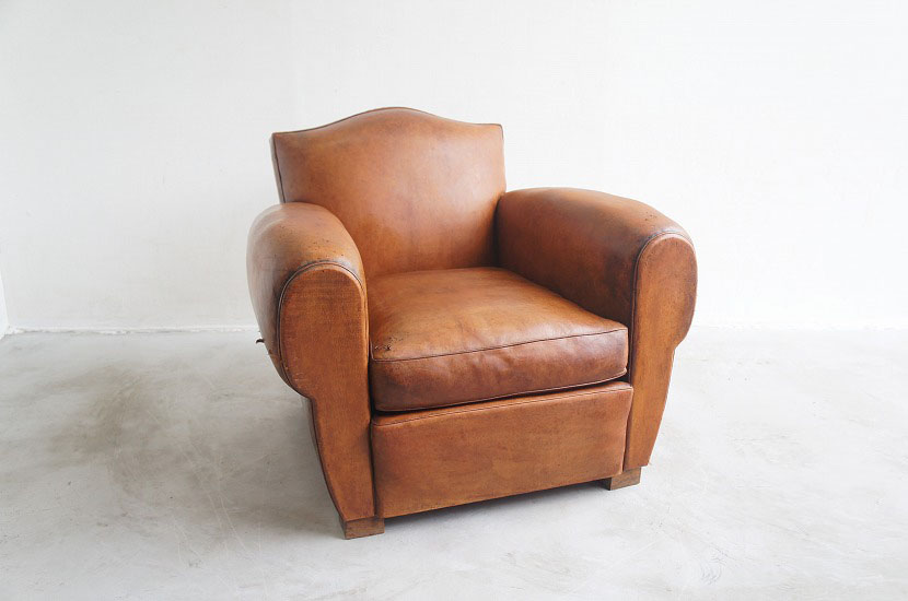 1920s フランスアンティーク　レザークラブソファ 1P ①