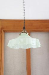 フランスアンティーク フリルガラスペンダントランプ