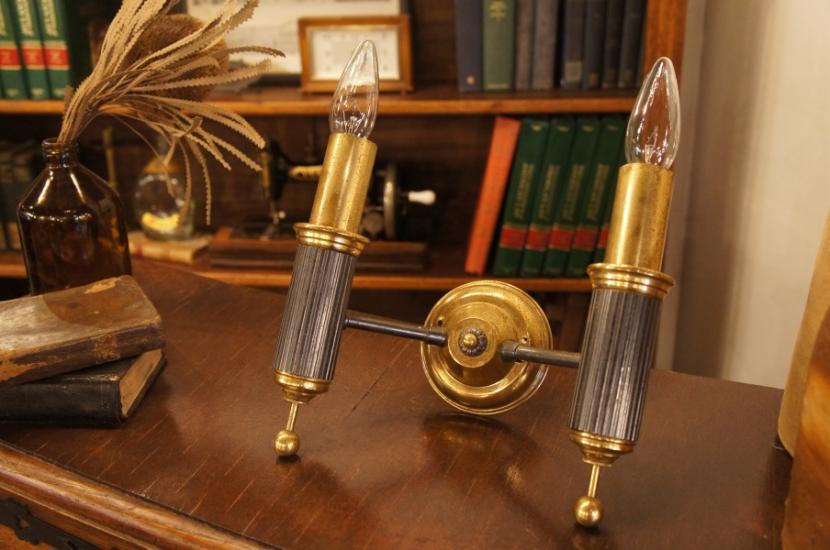 フランスアンティーク　真鍮製 2灯ブラケットランプ　