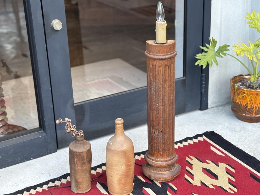 フランスアンティーク ウッドコラム リメイク テーブルランプ