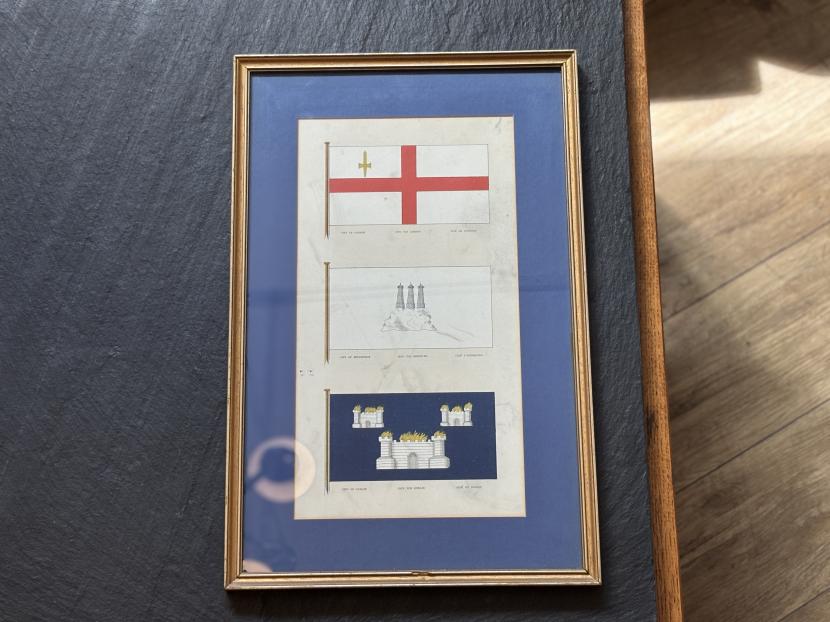 19世紀 イギリスアンティーク City Flags額装