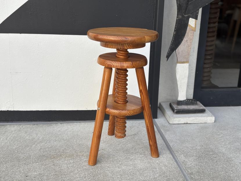 フランス アンティーク パイン材 昇降式スツール