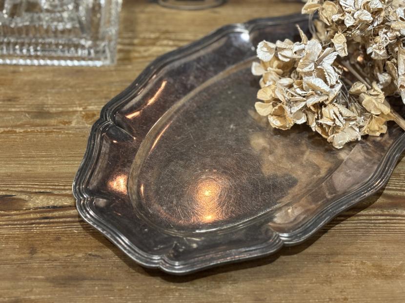 フランスアンティーク　花リム　シルバートレイ