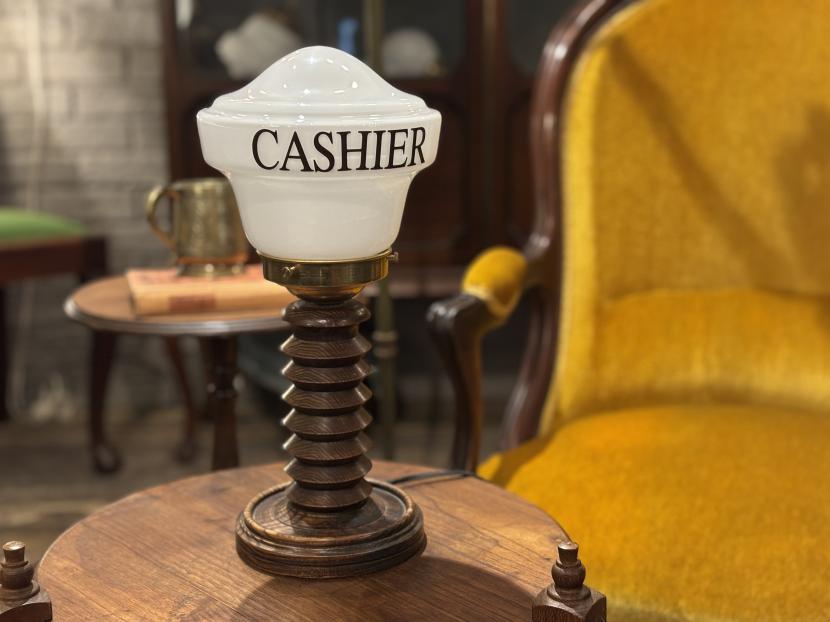 フランスアンティーク CASHIERサインテーブルランプ