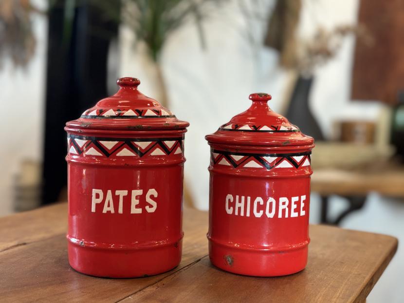 1920s アンティークホーローキャニスターセット　PATES・CHICOREE