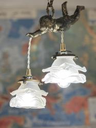 フランスアンティーク エンジェル2灯ペンダントランプ